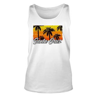 Retro Vintage Santa Cruz California Palm Tree Summer Sunset Unisex Tank Top | Mazezy