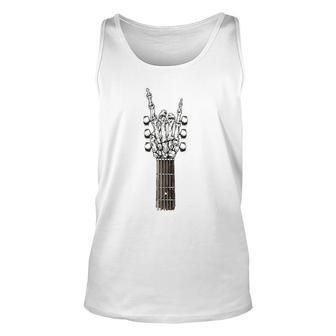 Rock On Guitar Neck With A Sweet Rock & Roll Skeleton Hand Tank Top | Mazezy