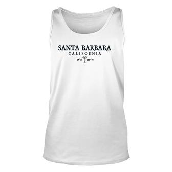 Santa Barbara California Palm Tree Surf Beach Gift Unisex Tank Top | Mazezy