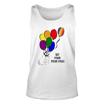 Set Your Pride Free Rainbow Balloon Lgbt Gift Unisex Tank Top | Mazezy UK