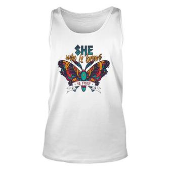She Who Is Brave Is Free Funny Vintage Butterfly Color Unisex Tank Top | Mazezy