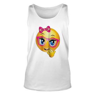 Smiling Giirl Bling Face Glasses Emojis Unisex Tank Top | Mazezy