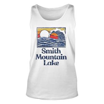 Womens Smith Mountain Lake Retro Surfer Vintage Beach & Wave V-Neck Tank Top | Mazezy