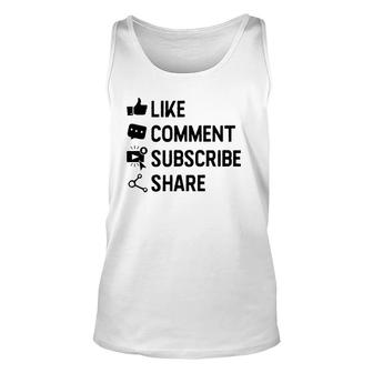Social Media Like Comment Subscribe Share Gift Unisex Tank Top | Mazezy