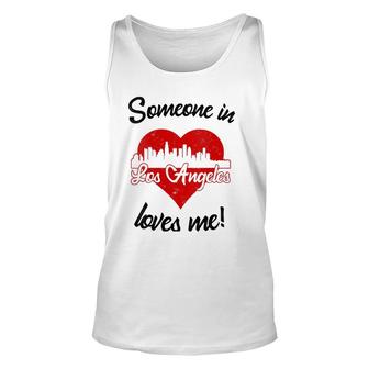 Someone In Los Angeles Loves Me Red Heart Skyline V-Neck Unisex Tank Top | Mazezy