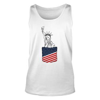 Statue Of Liberty Pocket 4Th Of July Patriotic American Flag Tank Top | Mazezy