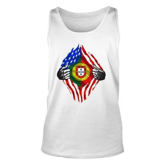 Super Portuguese Heritage Portugal Roots American Flag Gift Unisex Tank Top | Mazezy