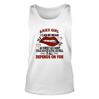 Sweet As Candy Cold As Ice Aries Girl Lip Birthday Gift Unisex Tank Top - Seseable