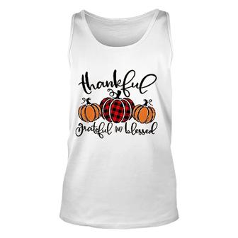 Thankful Grateful Blessed Women Plaid Pumpkin Thanksgiving Leopard Stripe Color Block Fall Unisex Tank Top - Thegiftio