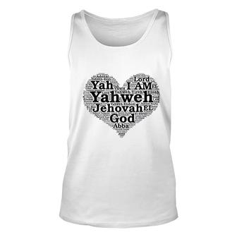 The Names Of God Yahweh Jehovah I Am Bible Scripture Unisex Tank Top - Thegiftio UK