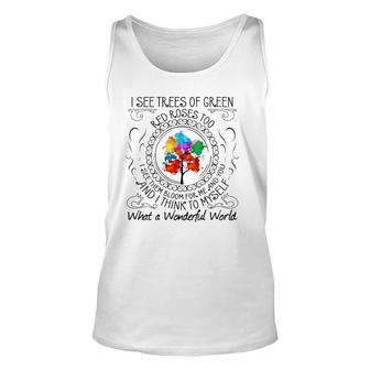 Womens And I Think To Myself What A Wonderful World V-Neck Tank Top | Mazezy