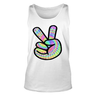 Tie-Dye Peace Sign Love Happy Colorful Tie-Dye Hippie Finger Tank Top | Mazezy AU