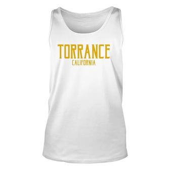 Torrance California Ca Vintage Text Amber Print Unisex Tank Top | Mazezy