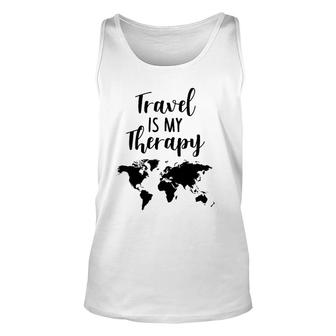 Travel Is My Therapy World Map Traveling Vacation Beach Tank Top | Mazezy