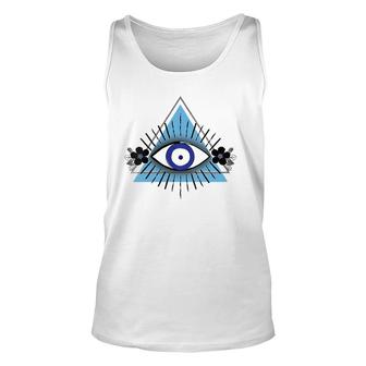 Triangle Blue Evil Eye V-Neck Unisex Tank Top | Mazezy