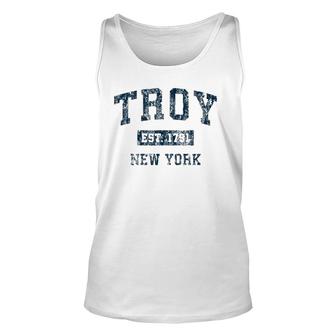 Troy New York Ny Vintage Sports Design Navy Print Unisex Tank Top | Mazezy