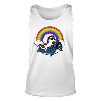 Unicorn Riding Narwhal Fish Magical Rainbow Unisex Tank Top | Mazezy