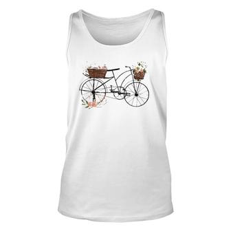 Womens Vintage Drawing Bike Bicycle Flower Floral Basket Tank Top | Mazezy
