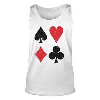 Vintage Playing Card Symbols Spades Hearts Diamonds Clubs Unisex Tank Top | Mazezy