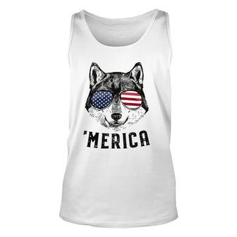 Wolf American Flag 4Th Of July Merica Sunglasses Gift Unisex Tank Top | Mazezy