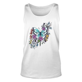 Womens Butterfly With Flowers Fashion Tee Gift Idea Unisex Tank Top | Mazezy