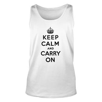 Womens Keep Calm And Carry On Poster Vintage Unisex Tank Top | Mazezy