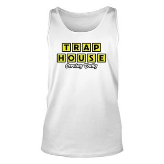 Womens The Original Trap House Waffle Black V-Neck Unisex Tank Top | Mazezy