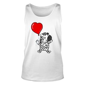 Zebra With Heart Balloon Valentines Day Zebra Unisex Tank Top | Mazezy