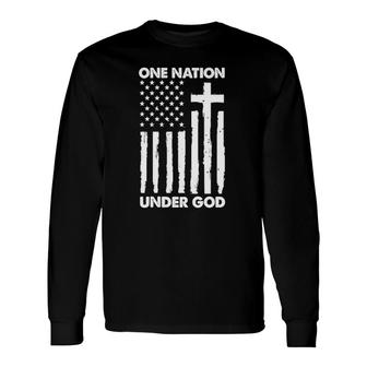 1 Nation Under God Christian Faith American Flag Usa V-Neck Long Sleeve T-Shirt T-Shirt | Mazezy