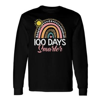 100 Days Smarter Rainbow Leopard Happy 100Th Day Of School Long Sleeve T-Shirt T-Shirt | Mazezy DE