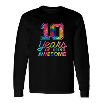 10th Birthday Tie Dye 10 Years Old Awesome Long Sleeve T-Shirt - Seseable