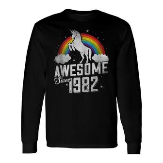 40Th Birthday Vintage Unicorn 70S 80S 90S Awesome Since 1982 Long Sleeve T-Shirt - Seseable