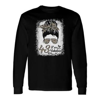 43 Years Old Fabulous Messy Bun Leopard 43Th Birthday Long Sleeve T-Shirt | Mazezy
