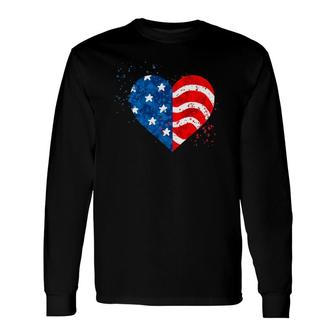 4Th Of July Love Heart American Freedom Usa Flag Long Sleeve T-Shirt T-Shirt | Mazezy UK