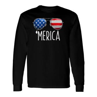4Th Of July Merica Sunglasses All America Usa Flag Long Sleeve T-Shirt T-Shirt | Mazezy