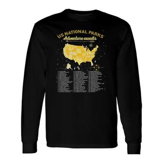 63 National Parks Map Us Park Vintage Camping Hiking Long Sleeve T-Shirt T-Shirt | Mazezy
