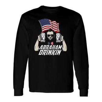 Abraham Drinkin 4Th Of July American Flag Drink Long Sleeve T-Shirt T-Shirt | Mazezy