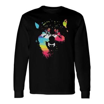 Abstract Rainbow Colorful Portrait Wolf Face Animal Long Sleeve T-Shirt T-Shirt | Mazezy