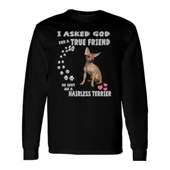 Aht Dog Quote Mom Dad Print Cute American Hairless Terrier Long Sleeve T-Shirt T-Shirt | Mazezy