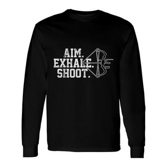 Aim Exhale Bow Hunting Archer Long Sleeve T-Shirt T-Shirt | Mazezy