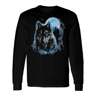 Alpha Wolf, Halloween Moon, Wolf Long Sleeve T-Shirt T-Shirt | Mazezy
