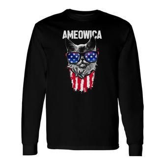 Ameowica 4Th Of July Cat Flag Patriotic Long Sleeve T-Shirt T-Shirt | Mazezy