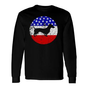 American Flag Dachshund Vintage Retro Dachshund Dog Long Sleeve T-Shirt | Mazezy