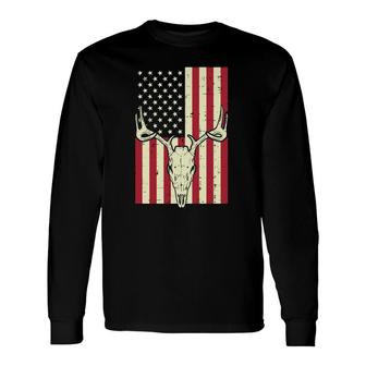 American Flag Deer Skull Vintage Hunting Patriotic Hunt Dad Long Sleeve T-Shirt T-Shirt | Mazezy CA
