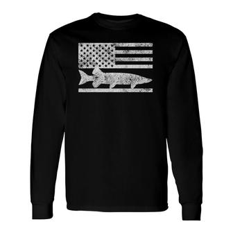 American Flag Musky Fishing Patriotic Muskie Long Sleeve T-Shirt T-Shirt | Mazezy