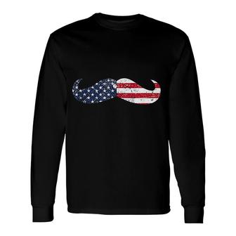 American Flag Mustache 4th Of July Long Sleeve T-Shirt | Mazezy