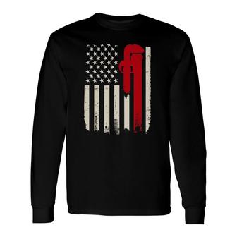 American Plumber Flag Patriotic Plumbing Pipefitter Long Sleeve T-Shirt T-Shirt | Mazezy