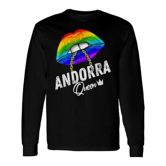 Andorra Lgbtq Gay Pride Flag Lips Rainbow Long Sleeve T-Shirt | Mazezy