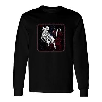 Aries Zodiac Sign Horoscope In Space Long Sleeve T-Shirt T-Shirt | Mazezy