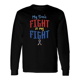 Autism Awareness My Son's Fight Ribbon Support Mom Dad Long Sleeve T-Shirt T-Shirt | Mazezy